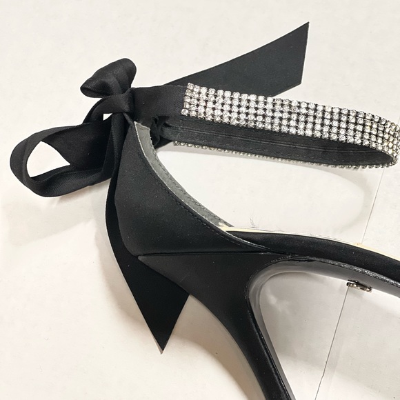 Black Satin Dress Shoes with Rhinestone anklet - Picture 2 of 5